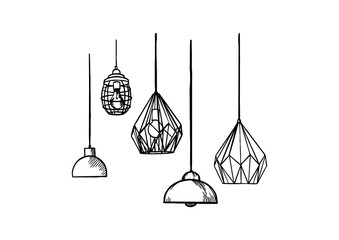 A series of loft-style vector images of lamps