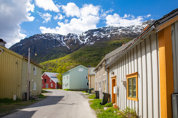 Sjøgata (seastreet) is part of the old town of Mosjøen,Helgeland,Nordland county,Norway,scandinavia,Europe