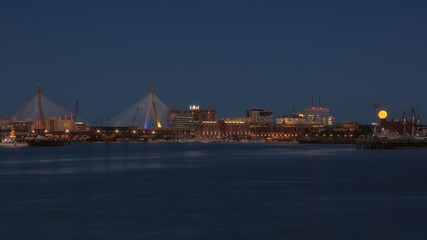 Boston view with Leonard bridge and full moon set