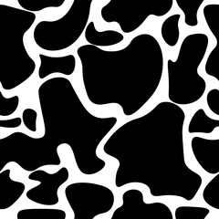animal print seamless pattern, animal skin cow vector background black spots on white