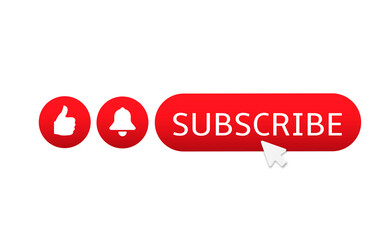 Subscribe vector web buttons Red Subscribe button with red bell and thumb up icon