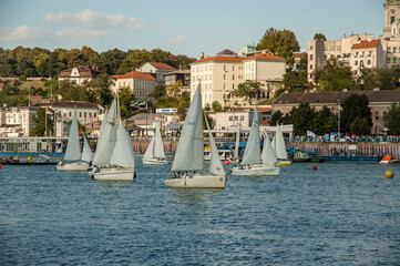 30 August 2008  Belgrade Serbia, Boat Carnival, sunset regatta on Sava river