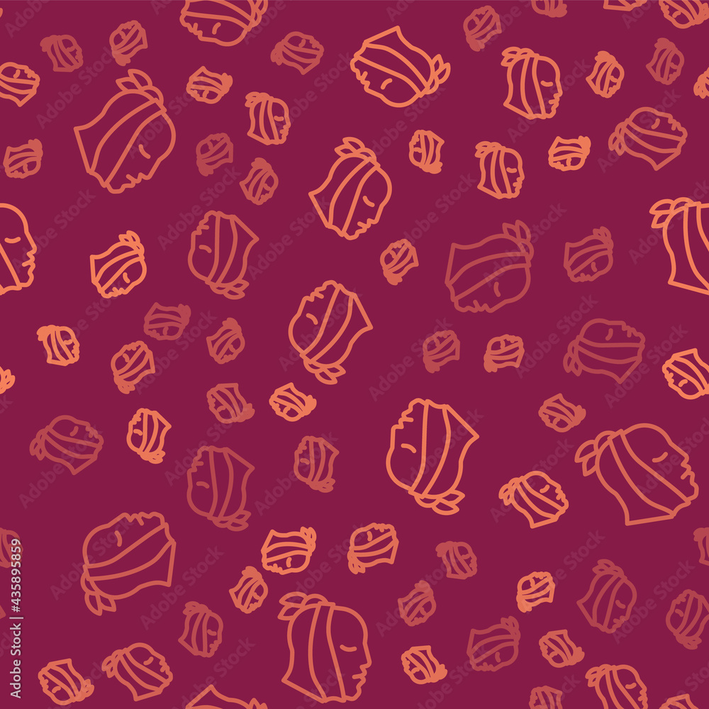 Poster brown line toothache icon isolated seamless pattern on red background. vector