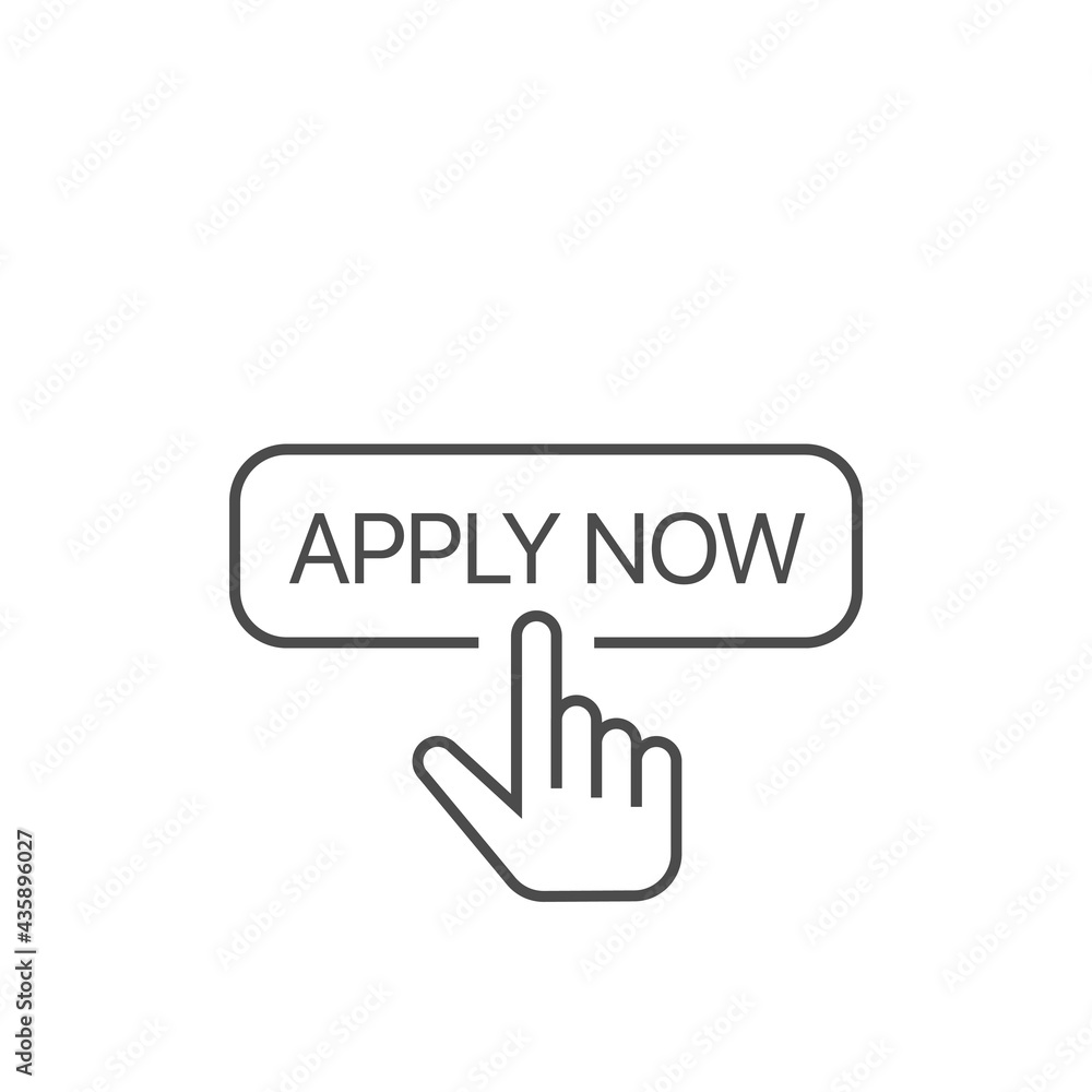 Aufkleber apply now button with finger cursor icon click button business concept