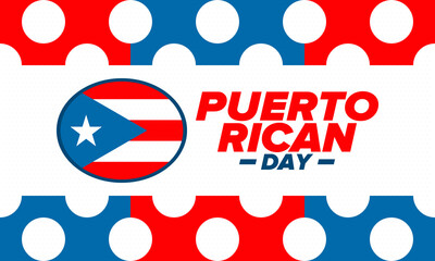 Fototapeta na wymiar Puerto Rican Day. National happy holiday. Festival and parade in honor of independence and freedom. Puerto Rico flag. Latin american country. Patriotic elements. Vector poster illustration