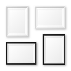 Realistic black and white picture frames with shadow. Blank poster mockup. Empty photo frame. Vector illustration.