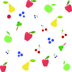 vector seamless pattern  composed of various fruits and berries - apples, pears, red currants, blueberries, cherries, watermelon, banana and orange