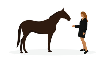 Female character and horse on white background