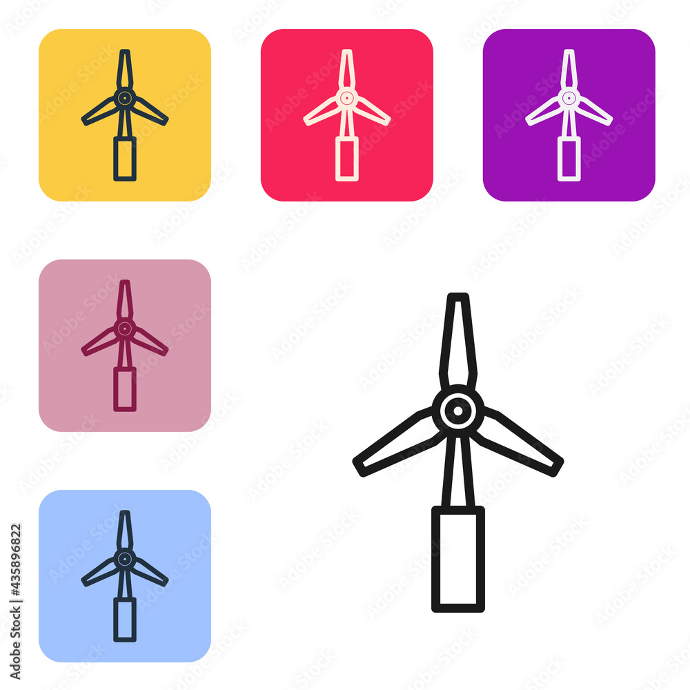Poster black line wind turbine icon isolated on white background. wind generator sign. windmill for electri