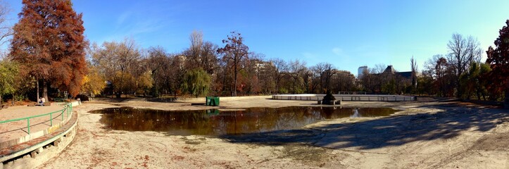 Beautiful day in Cismigiu Park in Bucharest, Romania. Travel and Holiday concept.