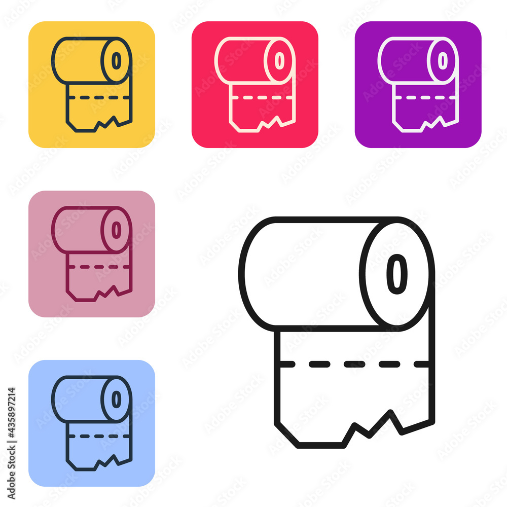 Poster black line toilet paper roll icon isolated on white background. set icons in color square buttons. v