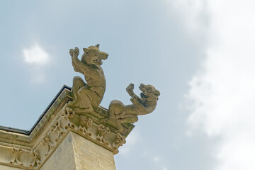 Fototapeta premium Grotesque gargoyles in fantasy animal shapes, detail of the chapel of the abbey of Chaalis, Oise, France