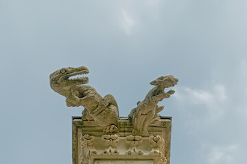 Grotesque gargoyles in fantasy animal shapes, detail of the chapel of the abbey of Chaalis, Oise, France