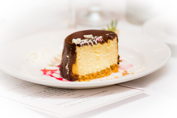 Yellow cake with chocolate outer layer