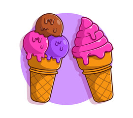Ice Cream Cone cartoon illustration. Summer sweet food concept flat illustration