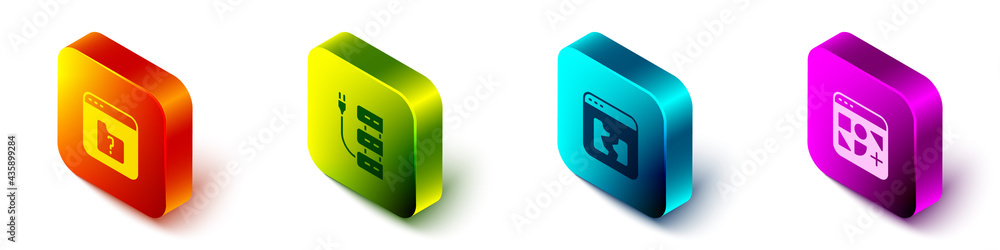 Poster Set Isometric File missing, Server, Broken file and Different files icon. Vector
