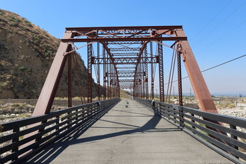 Structural Truss Components Used in making a Camelback Truss Bridge at Greenspot Road, California, showing the Joints that Share Tension and Compression Stress Loads