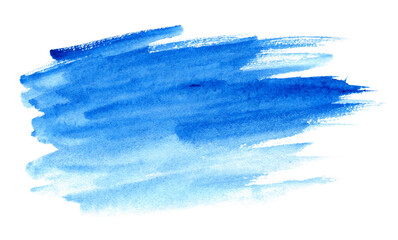 Blue watercolor spot hand drawn on white background. Isolated watercolor background