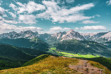 Panoramic view of the Sexten Dolomites, Italy.