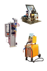 Few compact welding machines close up isolated on white background