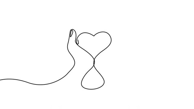 Continuous drawing line art of heart in hands. Hand drawn one line. Concept of volunteering, charity and donation. Give and share your love. 4k animation