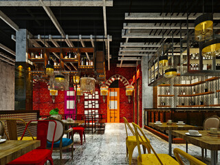 3d render of cafe restaurant