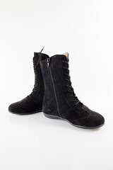 Male black and brown leather shoes on white background, isolated product.