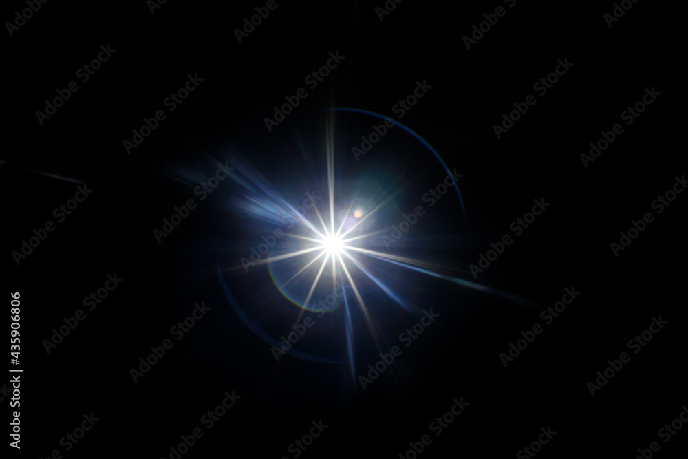 Leinwandbilder Easy to add lens flare effects for overlay designs or screen blending mode to make high-quality images. Abstract sun burst, digital flare, iridescent glare over black background.