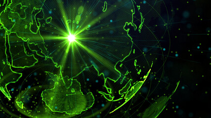 Digital green planet of Earth, 3D animation