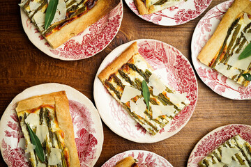Asparagus tart with fresh tarragon and Parmesan cheese