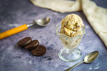 Cookies and cream ice cream in a glass