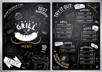 Fotobehang Grill, barbecue menu template - A4 card (burgers, grill, sides, soups, drinks) © PX Media