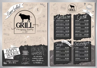 Fotobehang Steakhouse, grill menu template - A4 card (appetizers, grill, soups, drinks) © PX Media