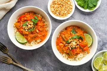 Thai peanut curry over brown rice
