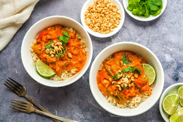 Thai peanut curry over brown rice
