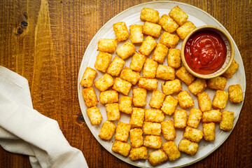 Tater tots with ketchup