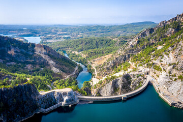 Mountain Lake. view of the valley from the side of the dam Oymapinar. Green Canyon, Turkey, Managvat