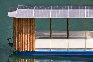 A self-made pleasure catamaran with a solar-powered electric motor.