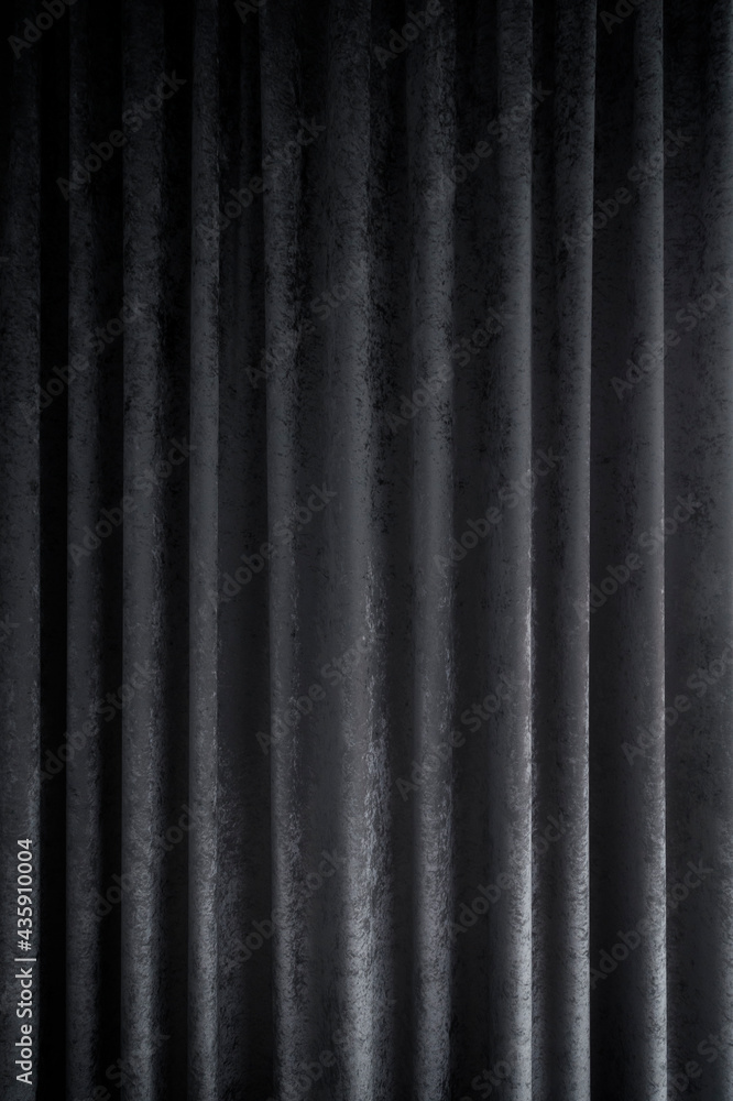 Poster front view of a folded dark gray curtains or drapes. abstract high resolution full frame textured ba