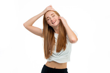 Obraz na płótnie Canvas Young beautiful red hair model smiling