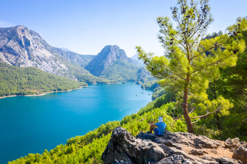 Dam lake in Green Canyon. Beatiful View to Taurus Mountains and turquoise water. Coniferous forest...