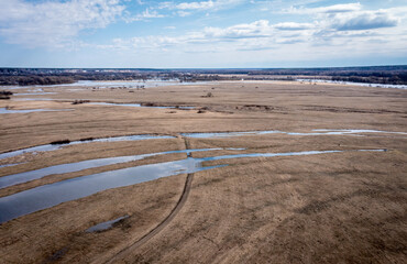 The Church of the Intercession on the Nerl River (Pokrova na Nerli) aerial view from drone,...