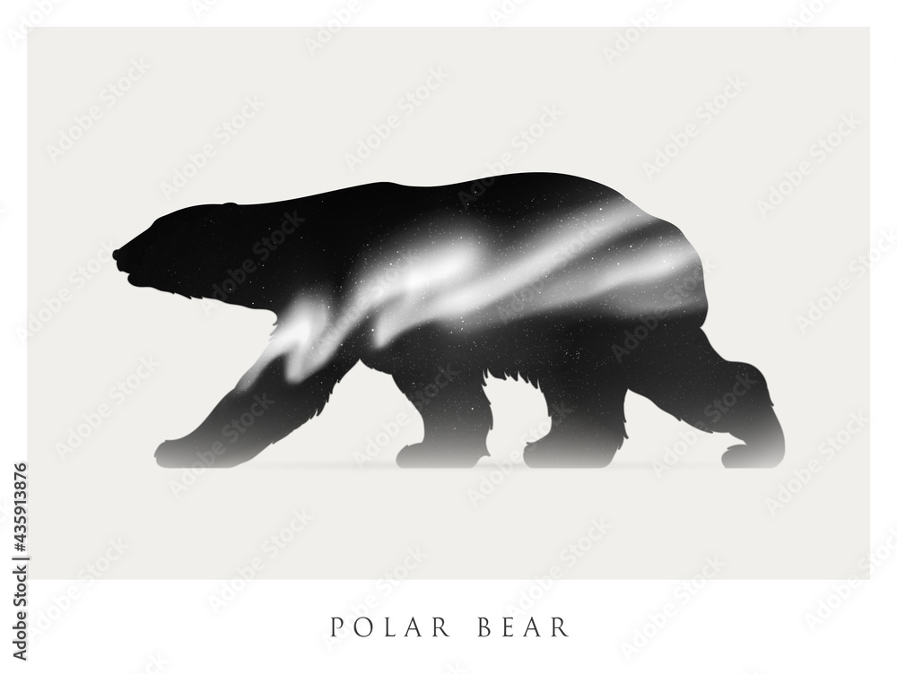 Sticker bear silhouette. abstract animal shape. night starry sky