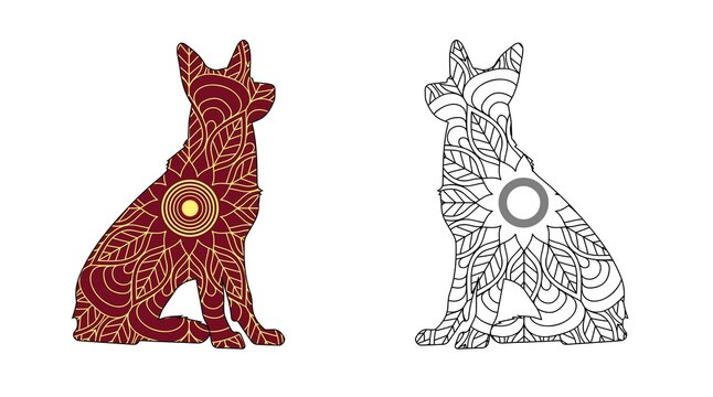 Akita dog zentangle stylized, vector, illustration, freehand pencil, pattern. Zen art. Black and white illustration on white background. Adult anti-stress coloring book. See Less