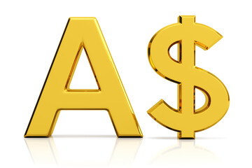 Australian dollar symbol isolated on white background.