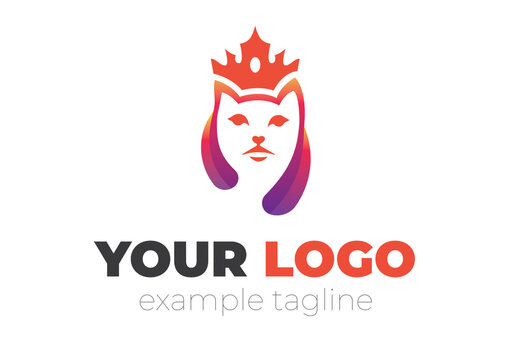 Abstract Cat King Color Logo Design
