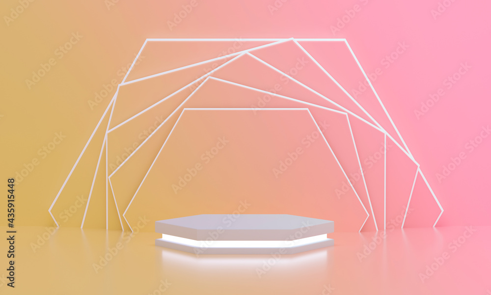 Poster hexagon podium with light for product display with modern hexagonal rotated background for summer su