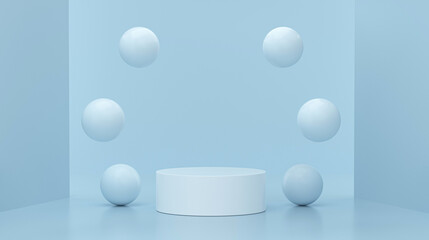 Mockup podium and bubbles around for product display. Premium presentation in blue background.