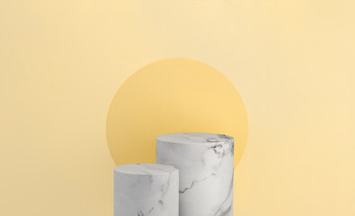 Marble product display on yellow background with modern backdrops studio for summer sunny.