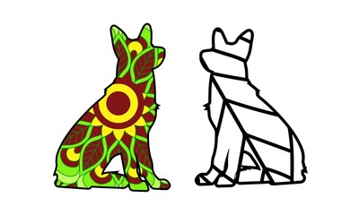 Coloring book page with spaniel. Ethnic decorative doodle dog. Vector illustration isolated on white.